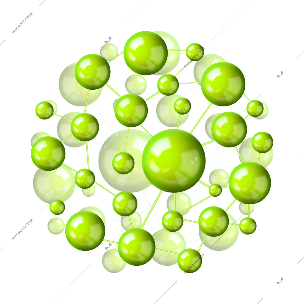 Molecular model composition with isolated colored image of ball shaped atomic structure vector illustration