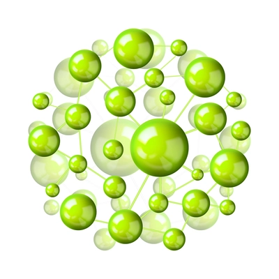 Molecular model composition with isolated colored image of ball shaped atomic structure vector illustration