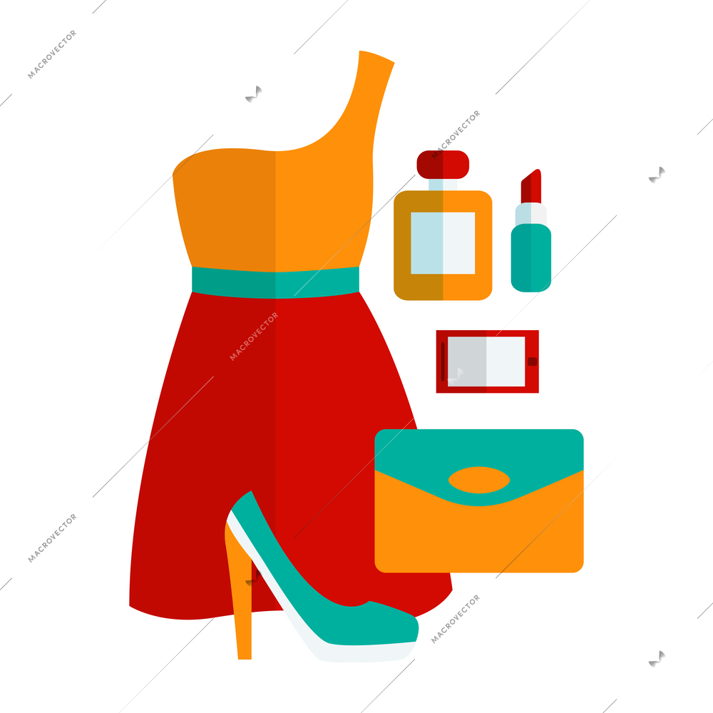 Shopping clothing composition with isolated image of items for sale on blank background vector illustration