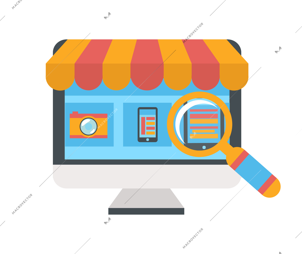 Online shopping composition with isolated colorful internet store icon on blank background vector illustration