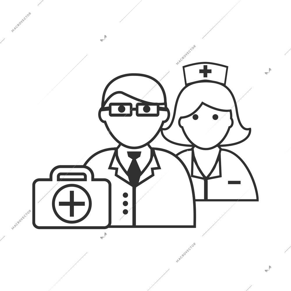 Nurse flat composition with isolated outline medical icons and human character of doctor vector illustration