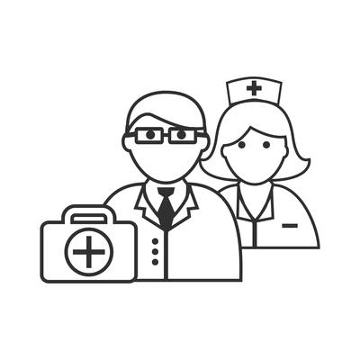 Nurse flat composition with isolated outline medical icons and human character of doctor vector illustration