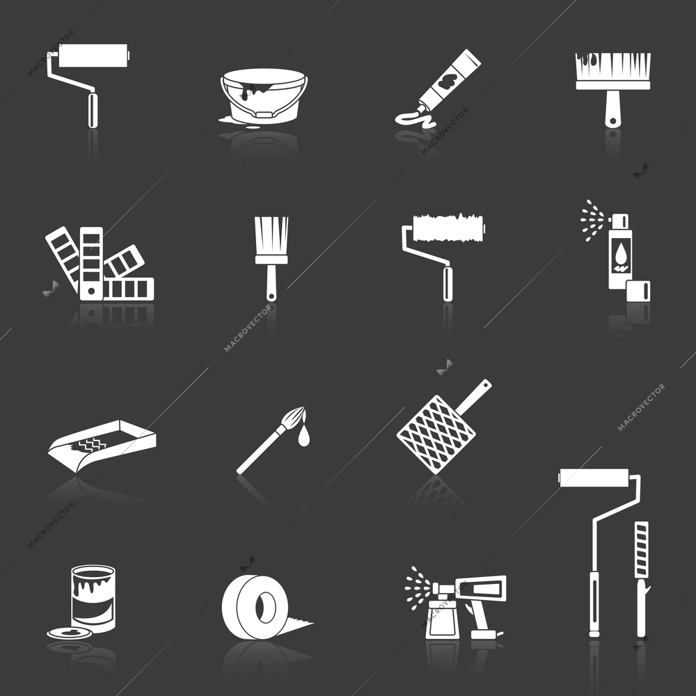 Painting house work painter tools icons white set isolated vector illustration