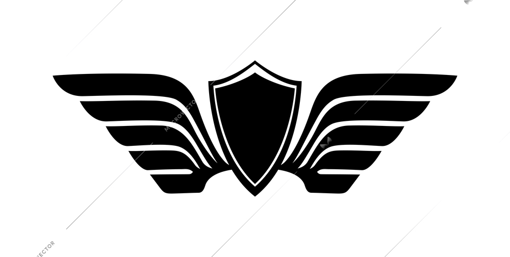 Wings composition with isolated black shield emblem with two wings on blank background vector illustration