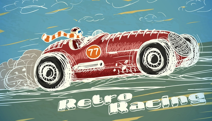 Retro racing car poster isolated vector illustration