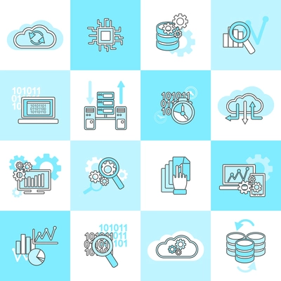 Database analytics information technology network management icons flat line set isolated vector illustration