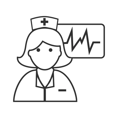 Nurse flat composition with isolated outline medical icons and human character of doctor vector illustration