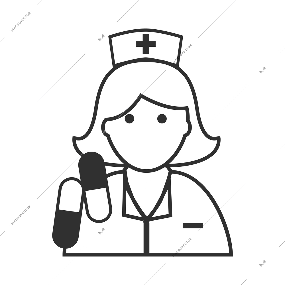 Nurse flat composition with isolated outline medical icons and human character of doctor vector illustration