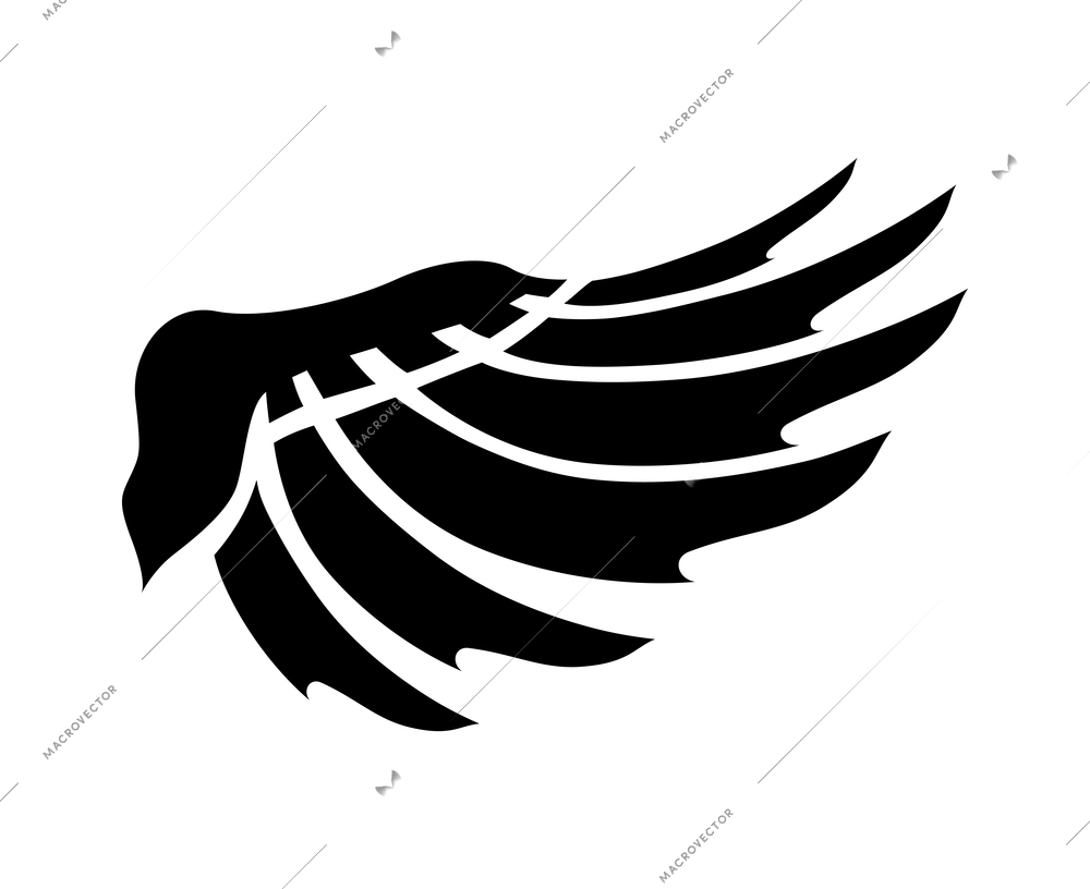 Wings composition with isolated black abstract feather angel bird wing icon on blank background vector illustration