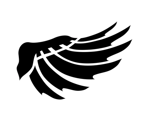 Wings composition with isolated black abstract feather angel bird wing icon on blank background vector illustration