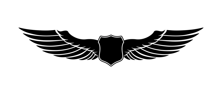 Wings composition with isolated black shield emblem with two wings on blank background vector illustration