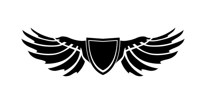 Wings composition with isolated black shield emblem with two wings on blank background vector illustration