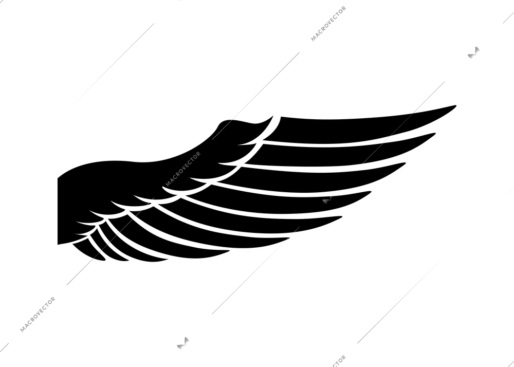 Wings composition with isolated black abstract feather angel bird wing icon on blank background vector illustration