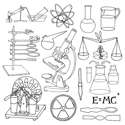 Science chemistry and physics decorative sketch icons set isolated vector illustration