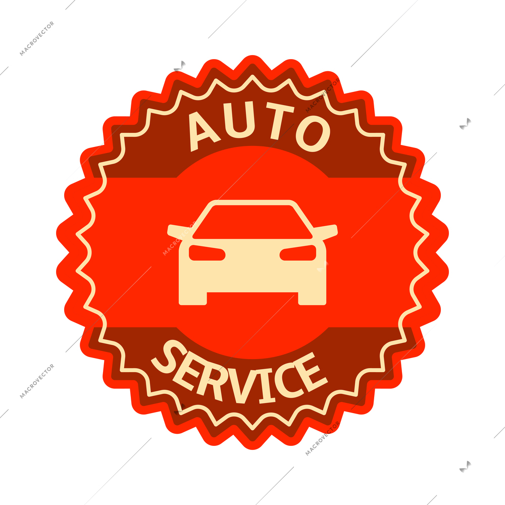 Auto service composition with isolated colorful badge for car repair maintenance with editable text vector illustration
