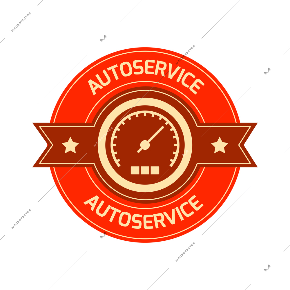 Auto service composition with isolated colorful badge for car repair maintenance with editable text vector illustration