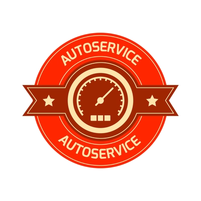 Auto service composition with isolated colorful badge for car repair maintenance with editable text vector illustration