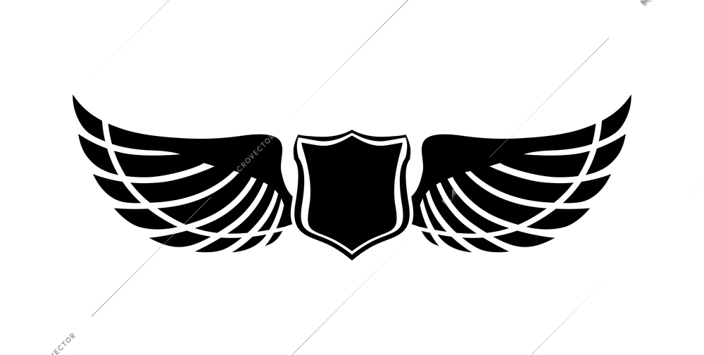 Wings composition with isolated black shield emblem with two wings on blank background vector illustration