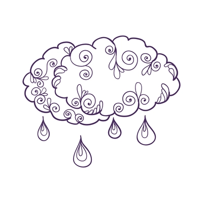 Doodle weather composition with isolated forecast outline icon with decorative floral elements vector illustration