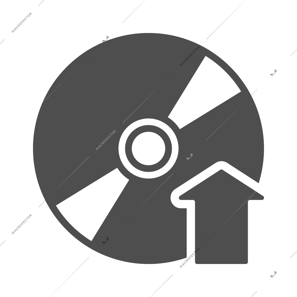 Internet upload composition with isolated monochrome arrow symbol and black icon of media vector illustration