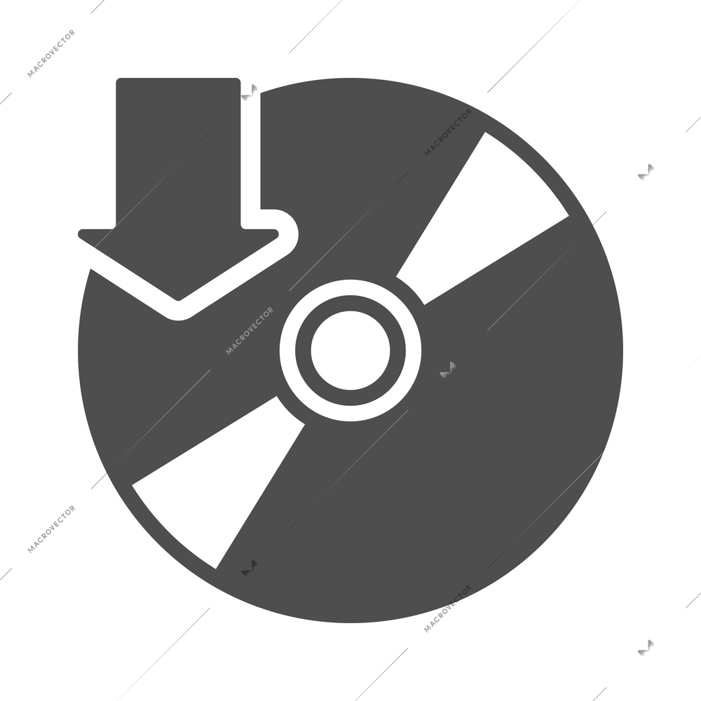 Internet download composition with isolated monochrome arrow symbol and black icon of media vector illustration