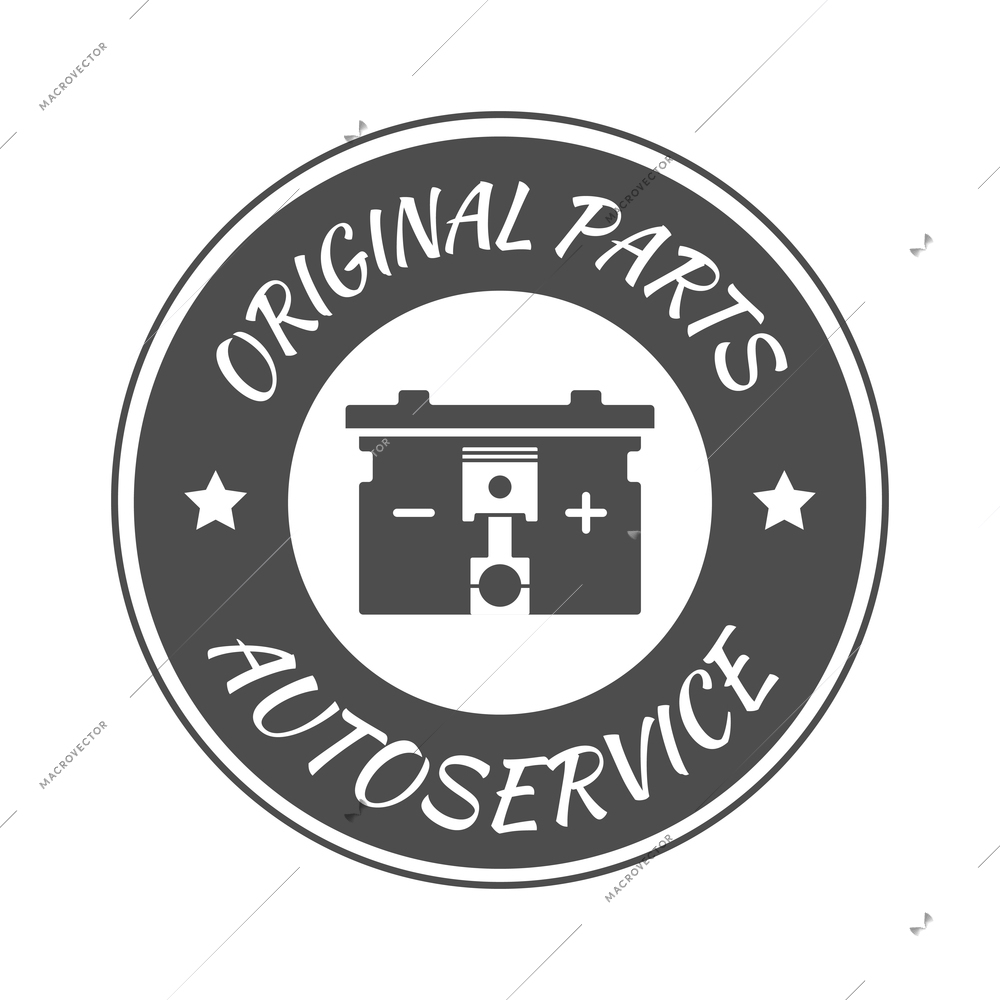 Auto service composition with isolated monochrome badge for car repair maintenance with editable text vector illustration