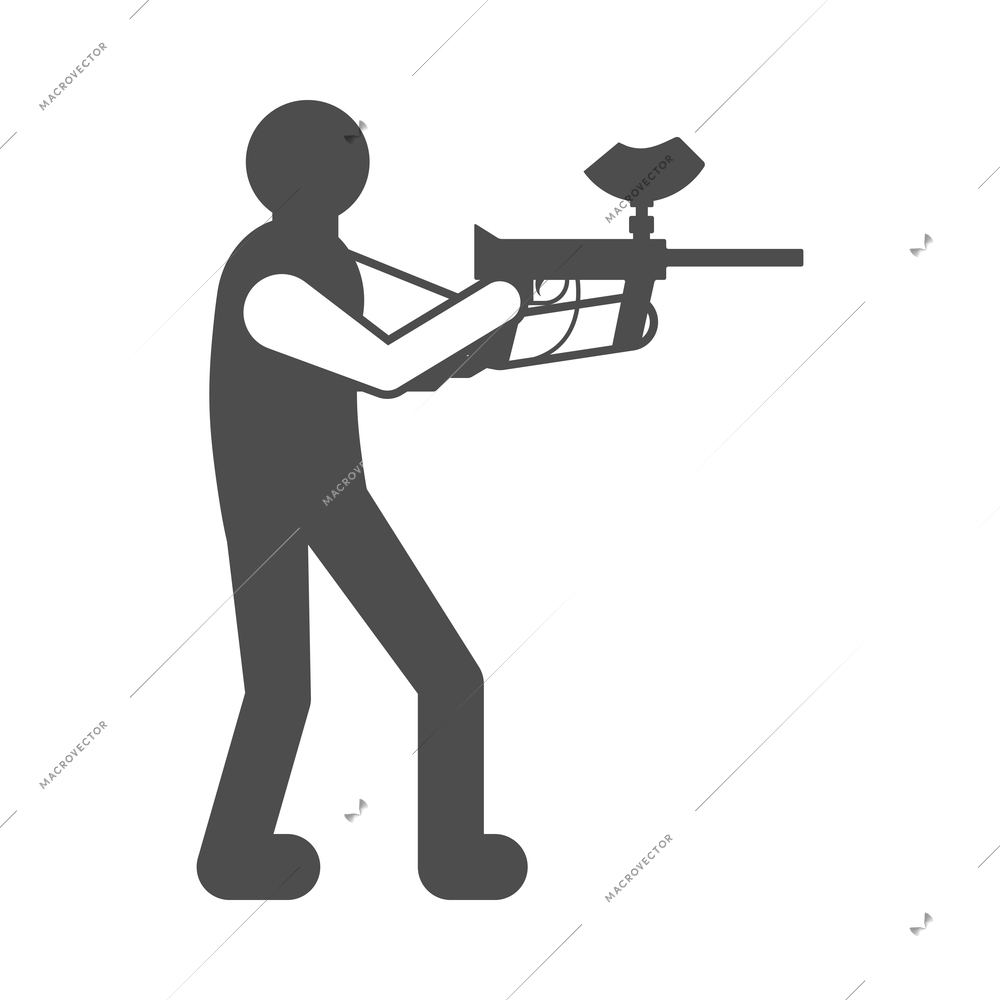 Paintball outdoor game composition with black monochrome icon isolated on blank background vector illustration