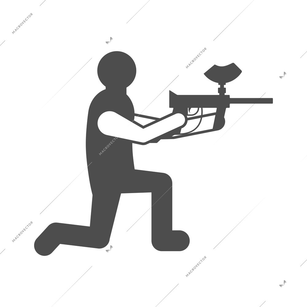 Paintball outdoor game composition with black monochrome icon isolated on blank background vector illustration