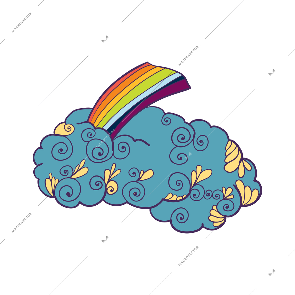 Doodle weather composition with isolated colorful forecast icon with decorative floral elements vector illustration