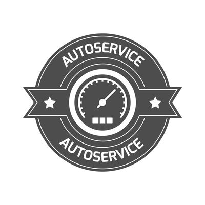 Auto service composition with isolated monochrome badge for car repair maintenance with editable text vector illustration