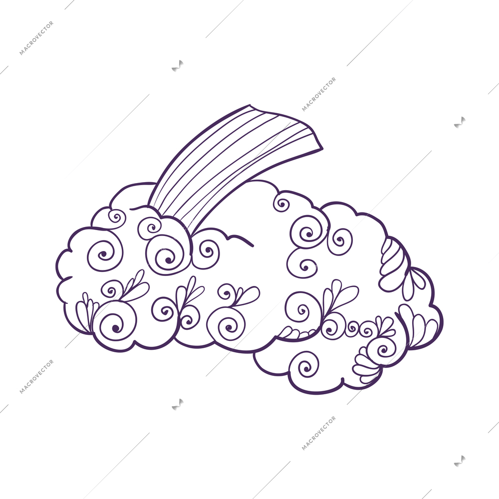 Doodle weather composition with isolated forecast outline icon with decorative floral elements vector illustration