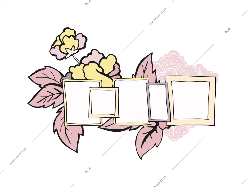 Doodle composition with isolated image of floral decorative picture frame with pastel flowers and plants vector illustration