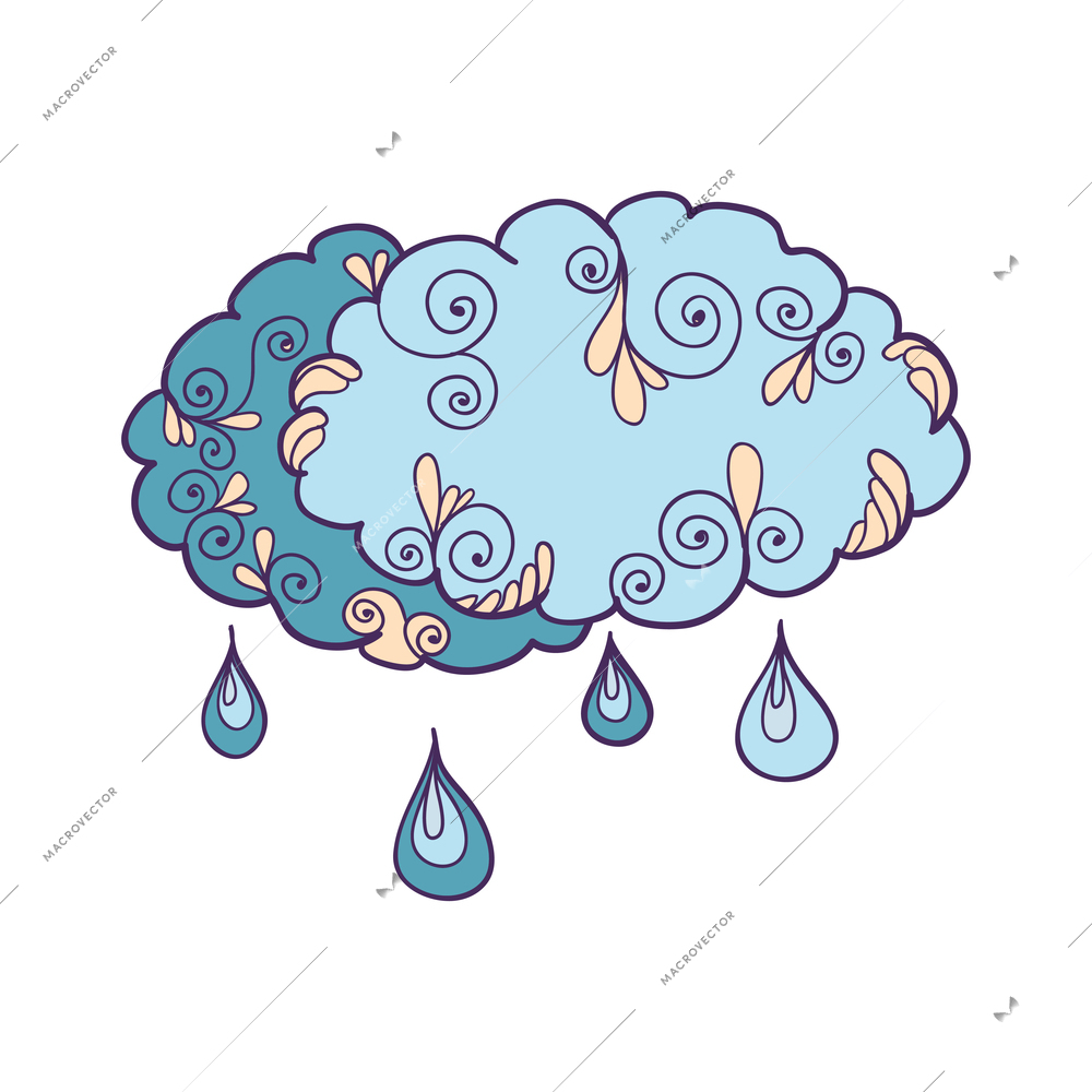 Doodle weather composition with isolated colorful forecast icon with decorative floral elements vector illustration