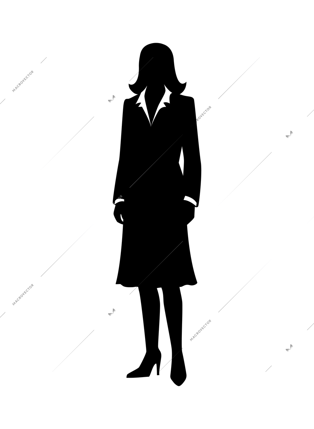 Business composition with isolated monochrome silhouette of business person on blank background vector illustration