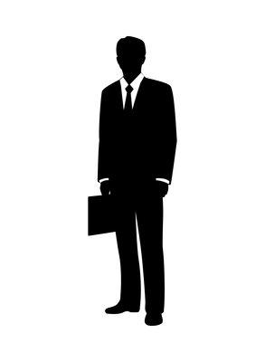 Business composition with isolated monochrome silhouette of business person on blank background vector illustration