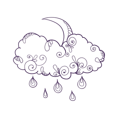 Doodle weather composition with isolated forecast outline icon with decorative floral elements vector illustration