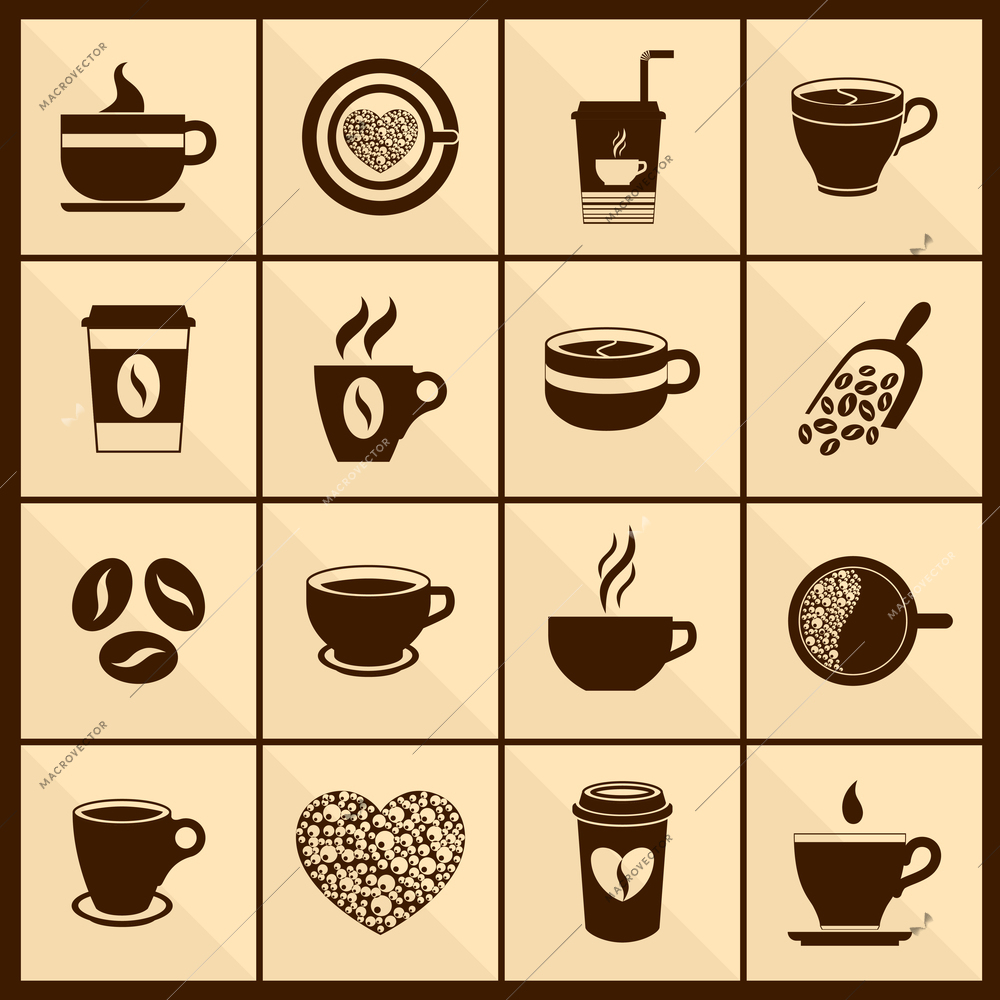 Coffee cafe restaurant menu cup black icons set isolated vector illustration