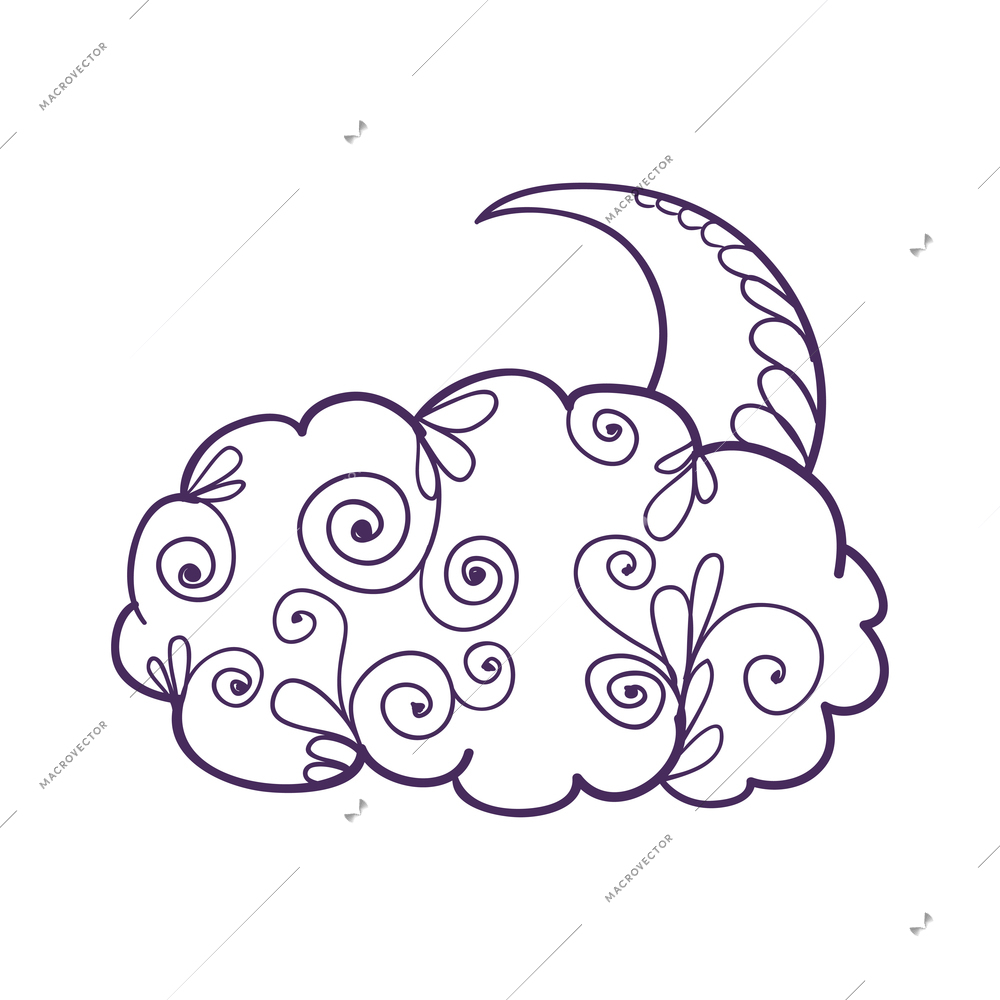 Doodle weather composition with isolated forecast outline icon with decorative floral elements vector illustration