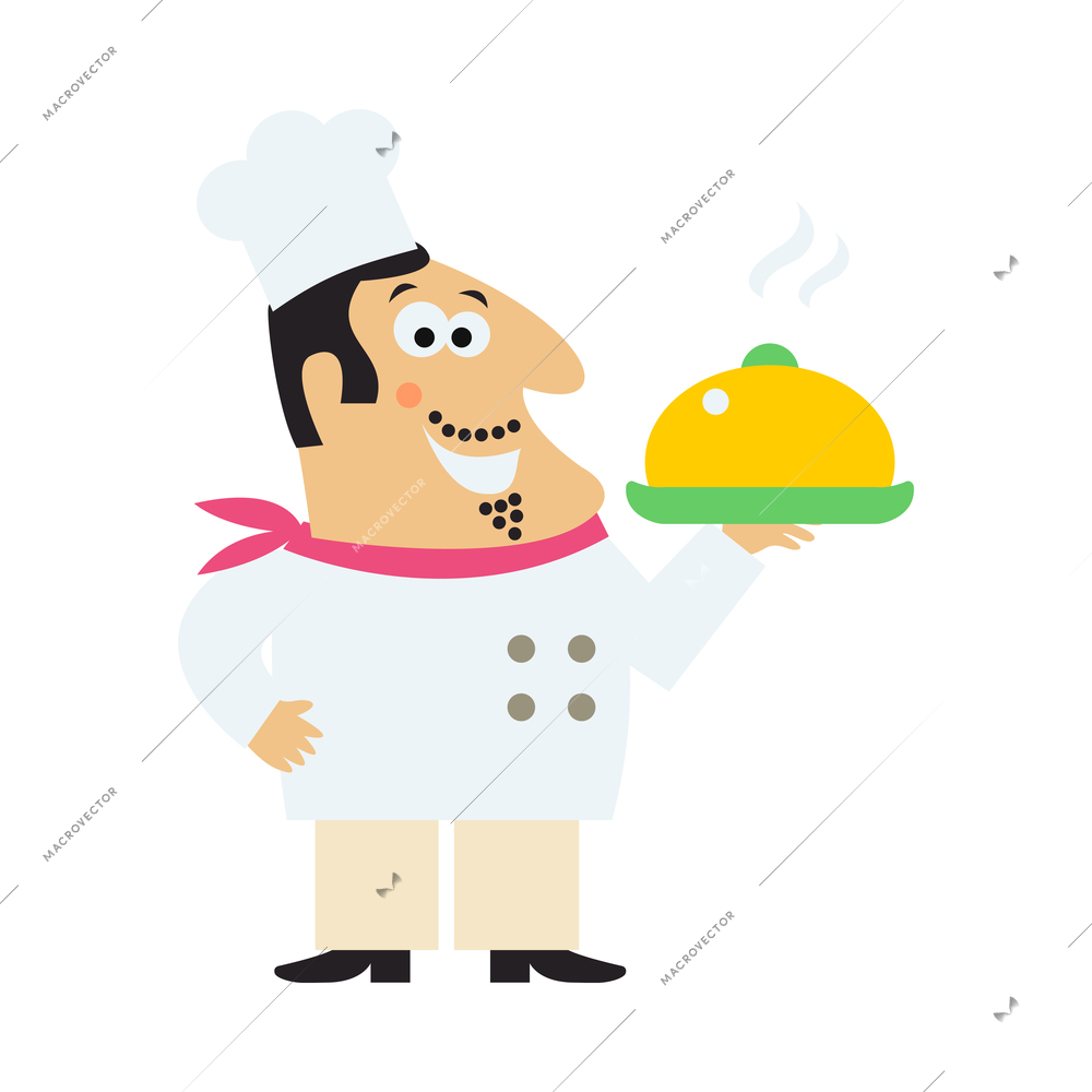 Cooking chief composition with isolated cartoon style character of kitchen cook holding tray vector illustration