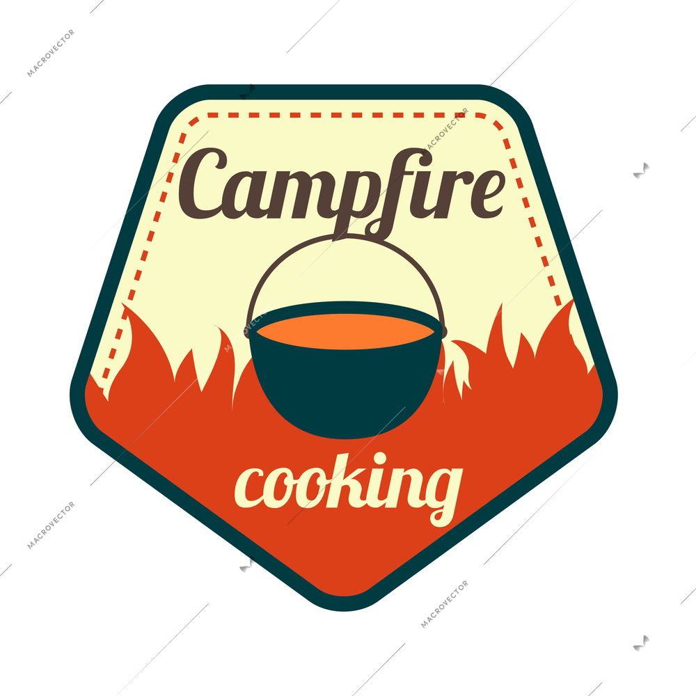 Outdoors tourism camping composition with flat isolated badge with editable text on blank background vector illustration