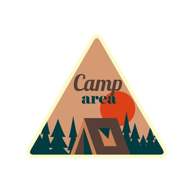 Outdoors tourism camping composition with flat isolated badge with editable text on blank background vector illustration