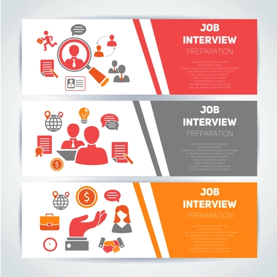Job interview preparation flat banner horizontal set with search recruitment worker isolated vector illustration