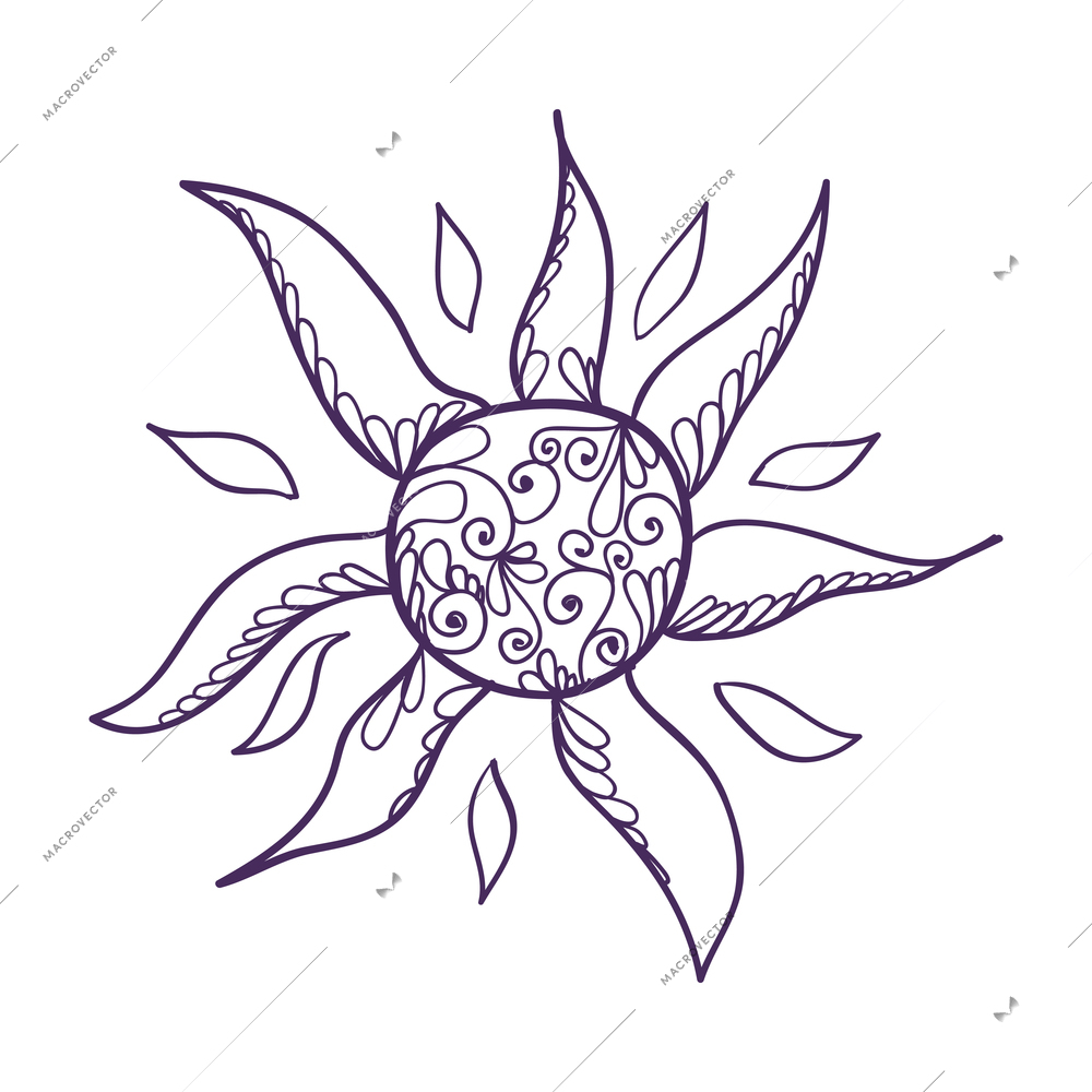 Doodle weather composition with isolated forecast outline icon with decorative floral elements vector illustration