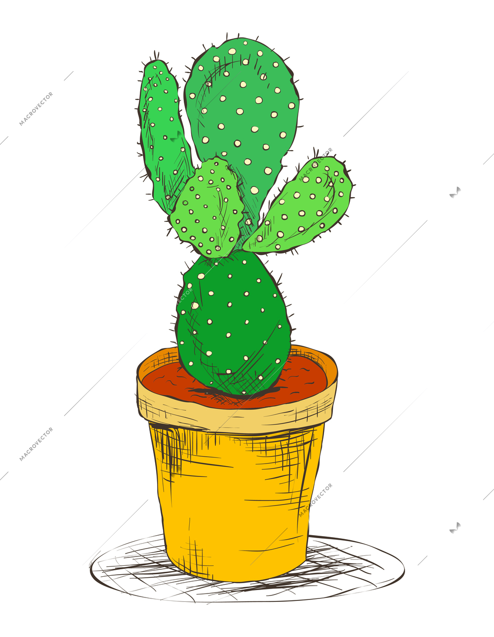 Office plant composition with isolated sketch style image of exotic decorative plant in pot on blank background vector illustration