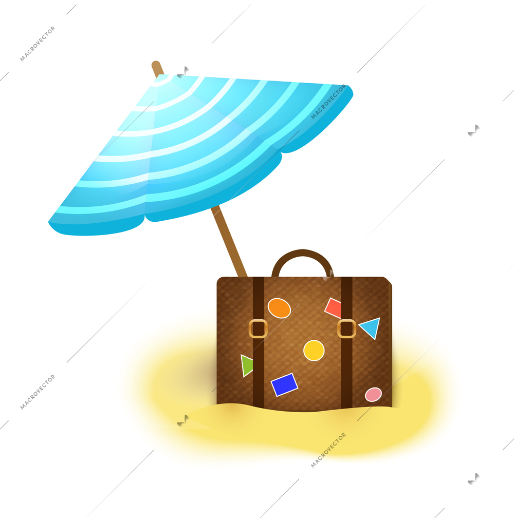 Summer holiday vacation accessories composition with sandy ground and images of beach goods vector illustration