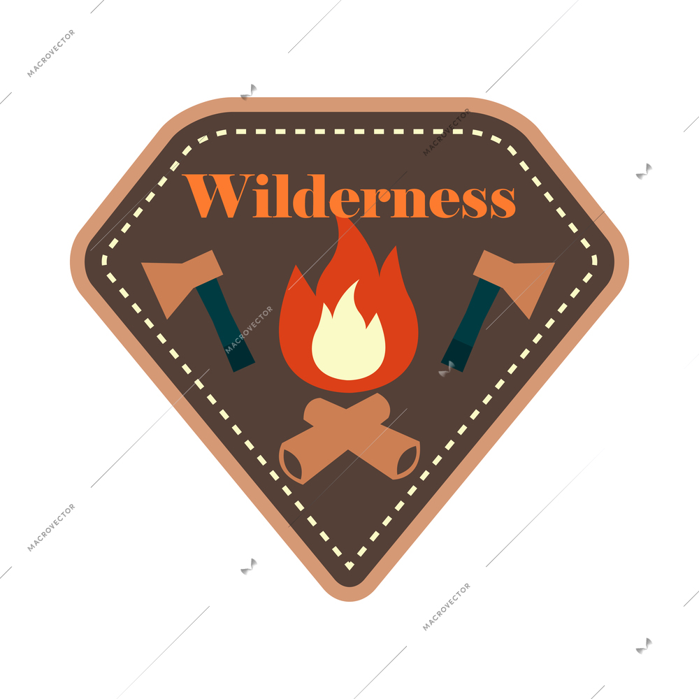 Outdoors tourism camping composition with flat isolated badge with editable text on blank background vector illustration