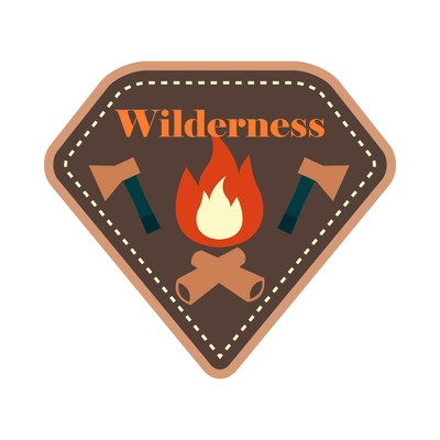 Outdoors tourism camping composition with flat isolated badge with editable text on blank background vector illustration