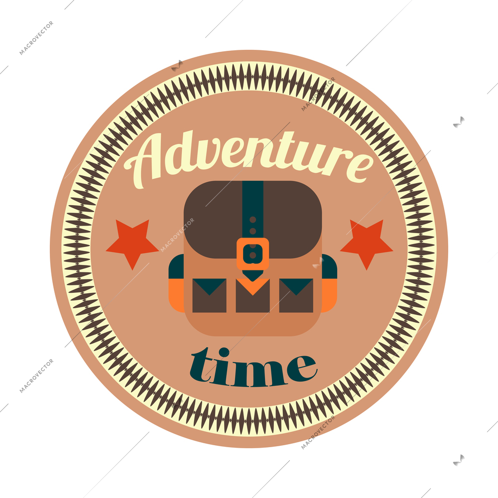 Outdoors tourism camping composition with flat isolated badge with editable text on blank background vector illustration