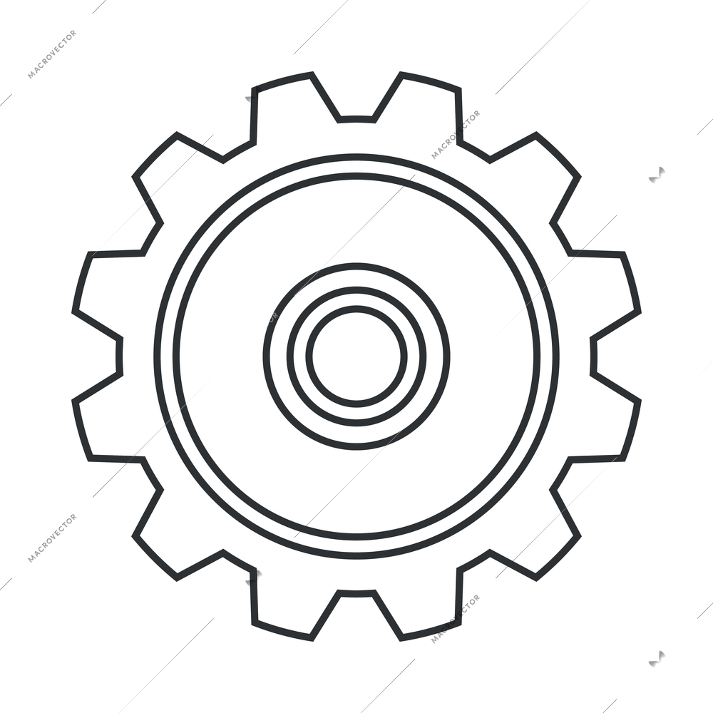 Cogs wheel composition with isolated outline icon of gear pictogram on blank background vector illustration