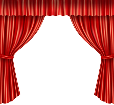 Theater stage red velvet open retro style curtain isolated on white background vector illustration